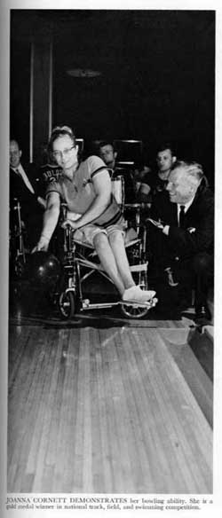 photo of woman who uses a wheelchair bowling