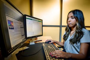 Researcher using computer