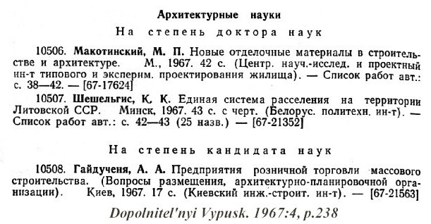 sample entry for letopis` avtoreferatov dissertatsii