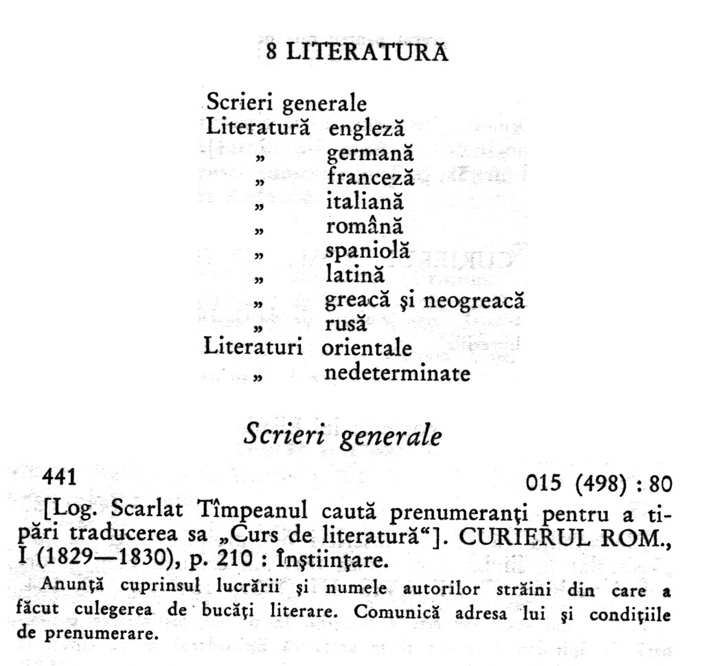a sample entry from Bibliografia analitica a periodicelor romanesti
