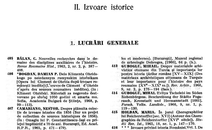 a sample entry from Bibliografia istorica a Romaniei 