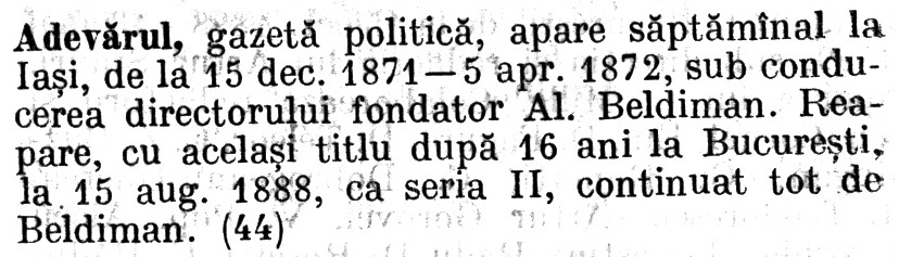 a sample entry from Dictionarul Presei Romanesti 