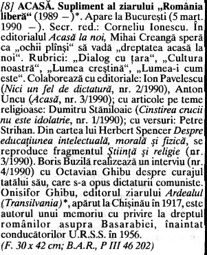 a sample entry from Dictionarul presei literare romanesti