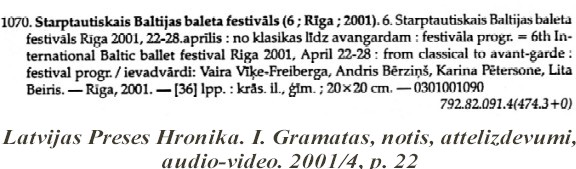 a sample entry from Latvijas preses hronika