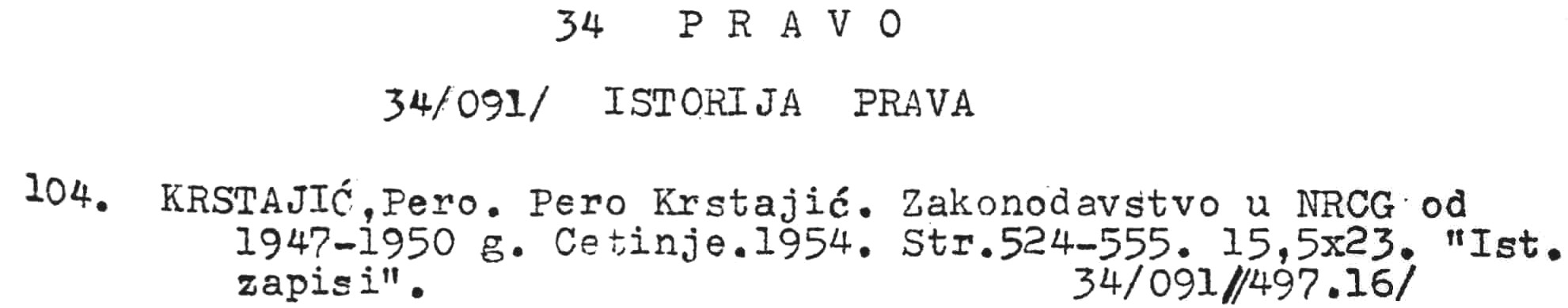 entry that appeared under the heading of "History of Law"