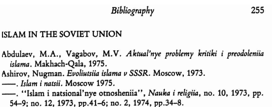 sample entry for Muslims of the Soviet Empire: A guide