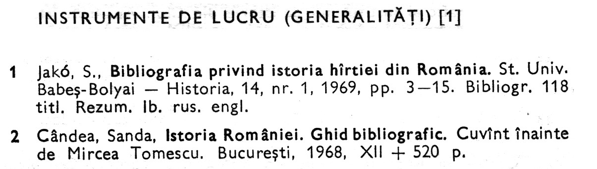 a sample entry from Istorii si stiinta istorica din Romania