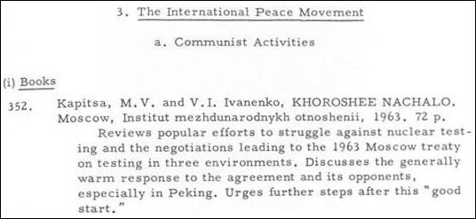 sample entry from Soviet Disarmament Policy 1917-1963: An annotated Bibliography of Soviet and Western Sources