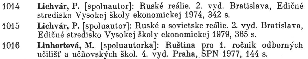 a sample entry for Bibliografiia chekhoslovatskoi rusistiki 1971-1980